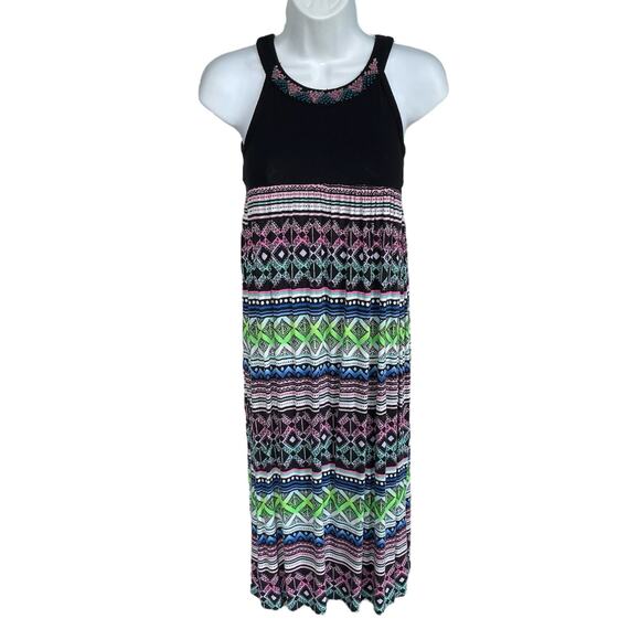 Girls 6 Justice Colorful Aztec Print Beaded Sleeveless Tie Back Maxi Dress - Picture 1 of 2